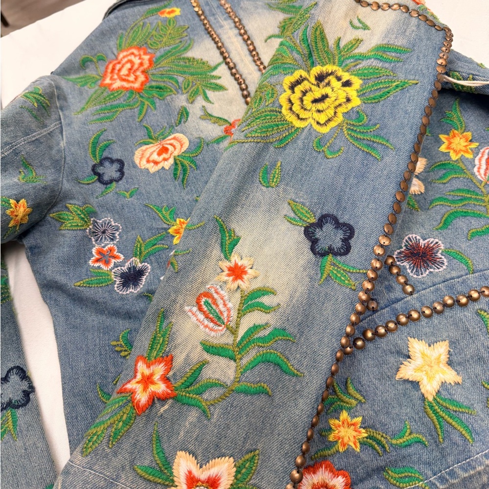 Aratta Women's Embroidered Denim Jacket - Blue and Multicolor - Picture 11 of 16